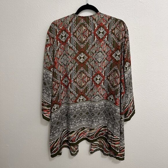 Catherines Kimono Cardigan Open Knit Olive Green Aztec Print Open Front 3X 26/28 - Picture 5 of 8